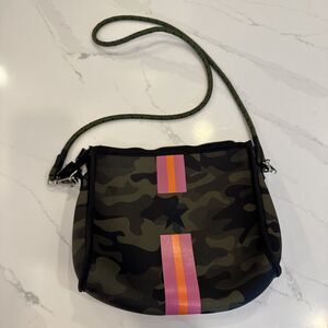 Haute Shore Green Camo Neoprene Crossbody Bag 11"x10.5"